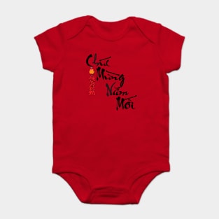 Happy New Year Chuc Mung Nam Moi Calligraphy with Firecracker Baby Bodysuit